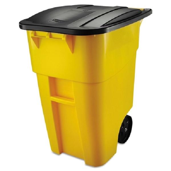 50 Gallon Yellow Commercial Heavy-Duty Rollout Trash Can Waste/Utility  Container